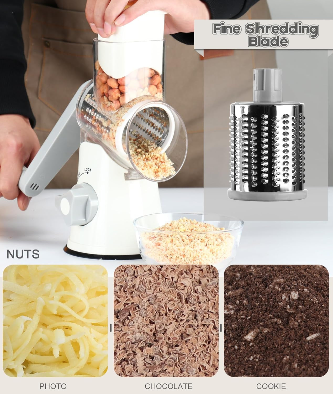 Rotary Hand Crank Cheese Grater – Kitchen Shredder & Slicer for Cheese, Carrots, Potatoes, Chocolate