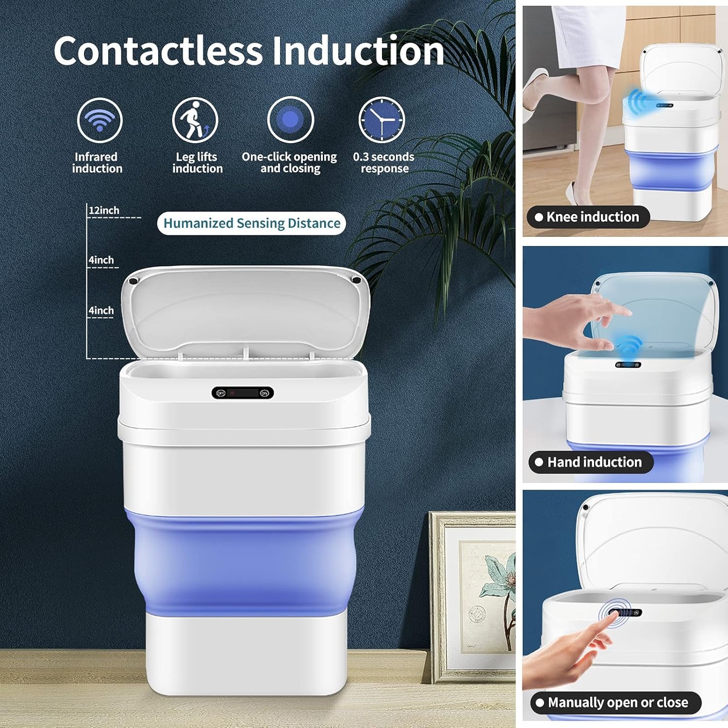 Touchless Smart Trash Can 17.5L – Motion Sensor Kitchen, Bedroom, Bathroom Bin