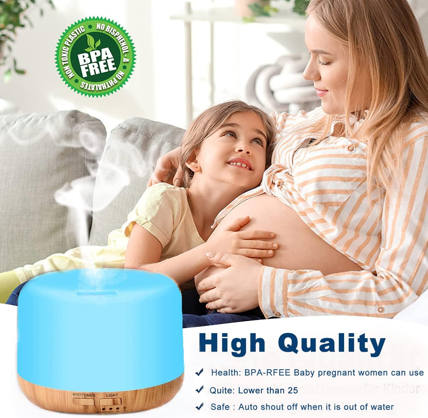 Ultrasonic Oil Diffuser 300ml – Aroma Humidifier, Auto-Off, Color-Changing LED