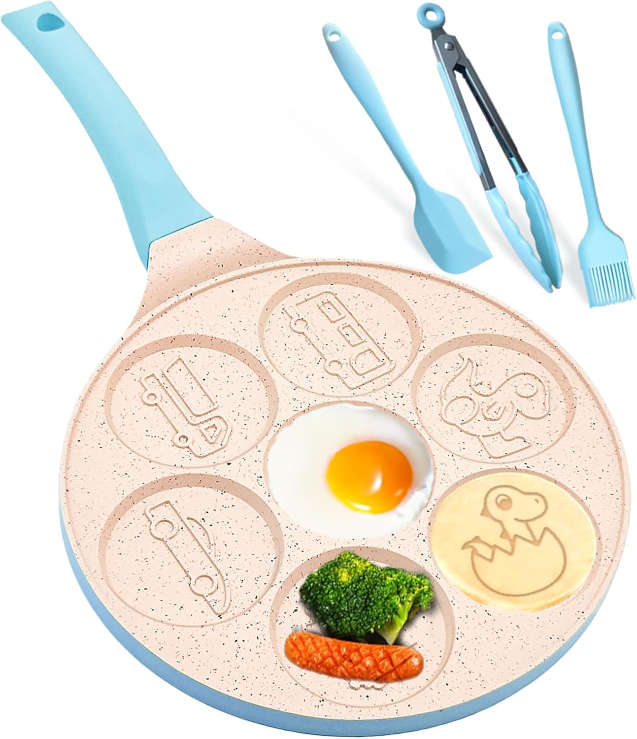 Dinosaur 7-Cup Egg Pan – Nonstick Omelet & Pancake Mold for Kids