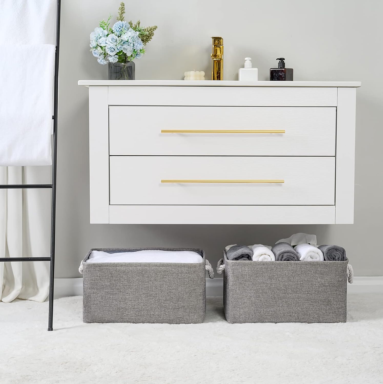 Large Storage Baskets 2 Pack – Grey Fabric Organizer Cubes for Closet, Shelves & Playroom