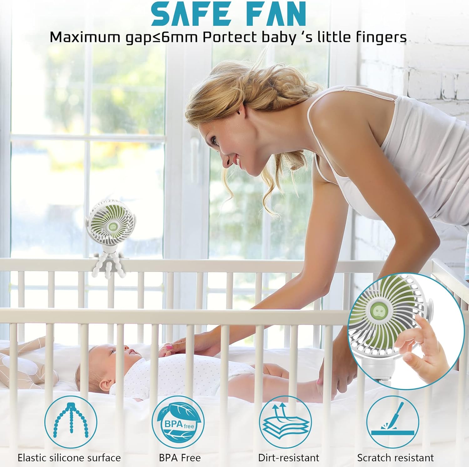 Rechargeable Portable Fan for Stroller, Crib & Car Seat, Clip-On 360° Rotating Fan, 4000mAh