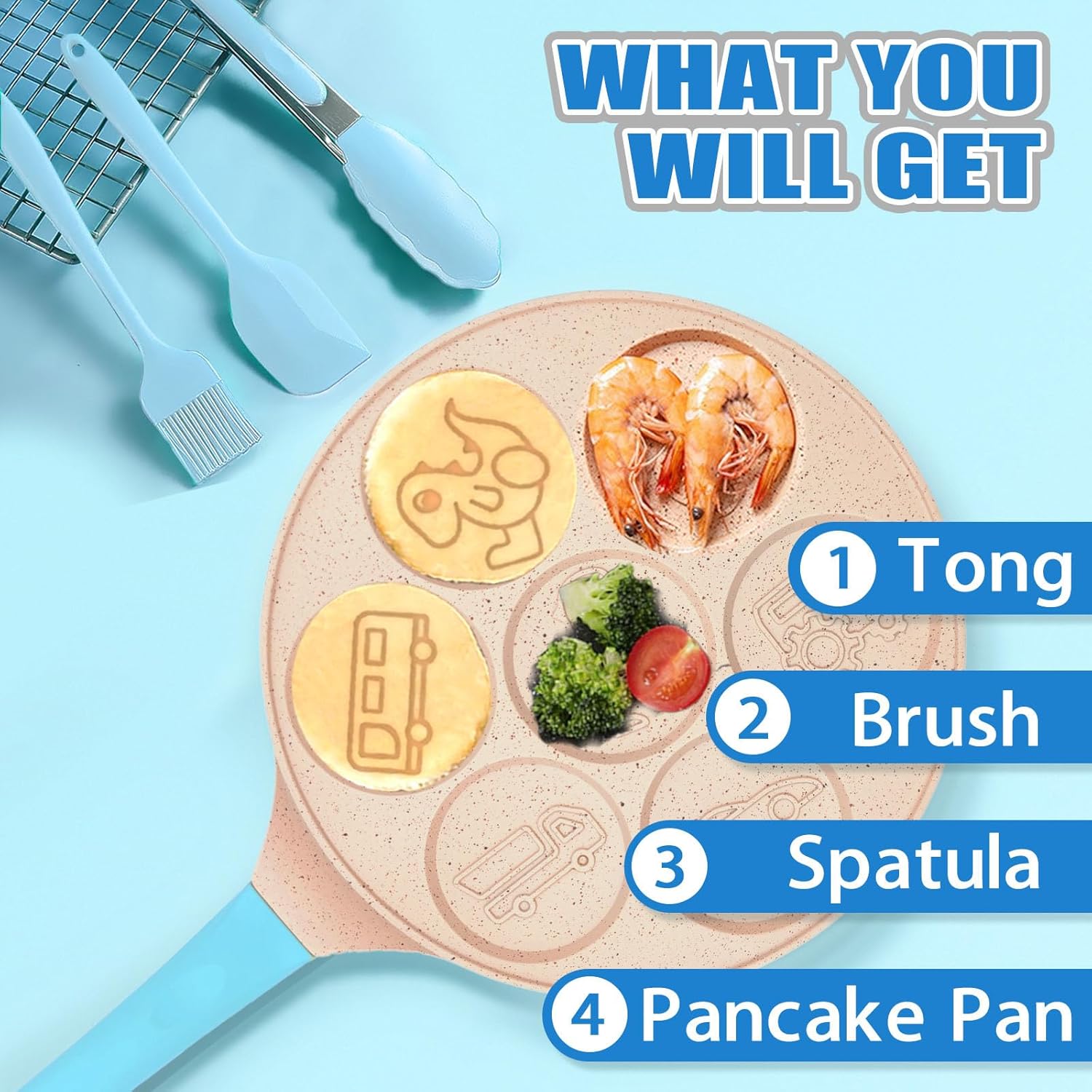 Dinosaur 7-Cup Egg Pan – Nonstick Omelet & Pancake Mold for Kids