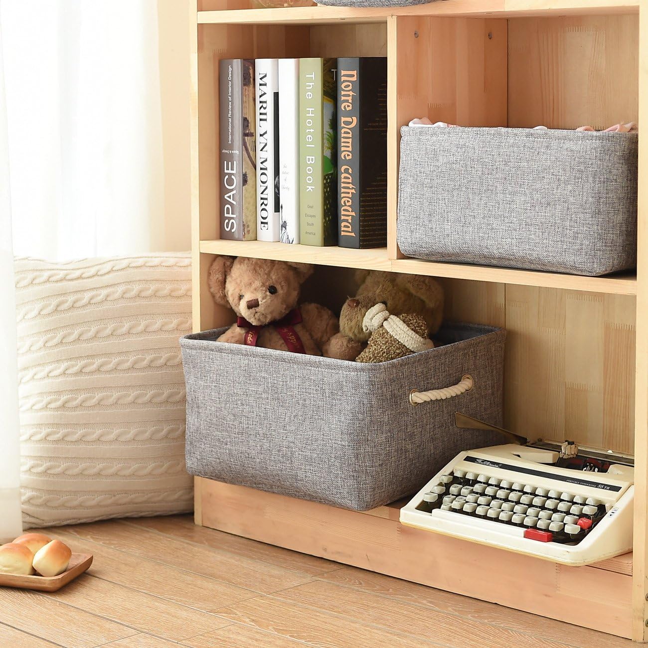 Large Storage Baskets 2 Pack – Grey Fabric Organizer Cubes for Closet, Shelves & Playroom