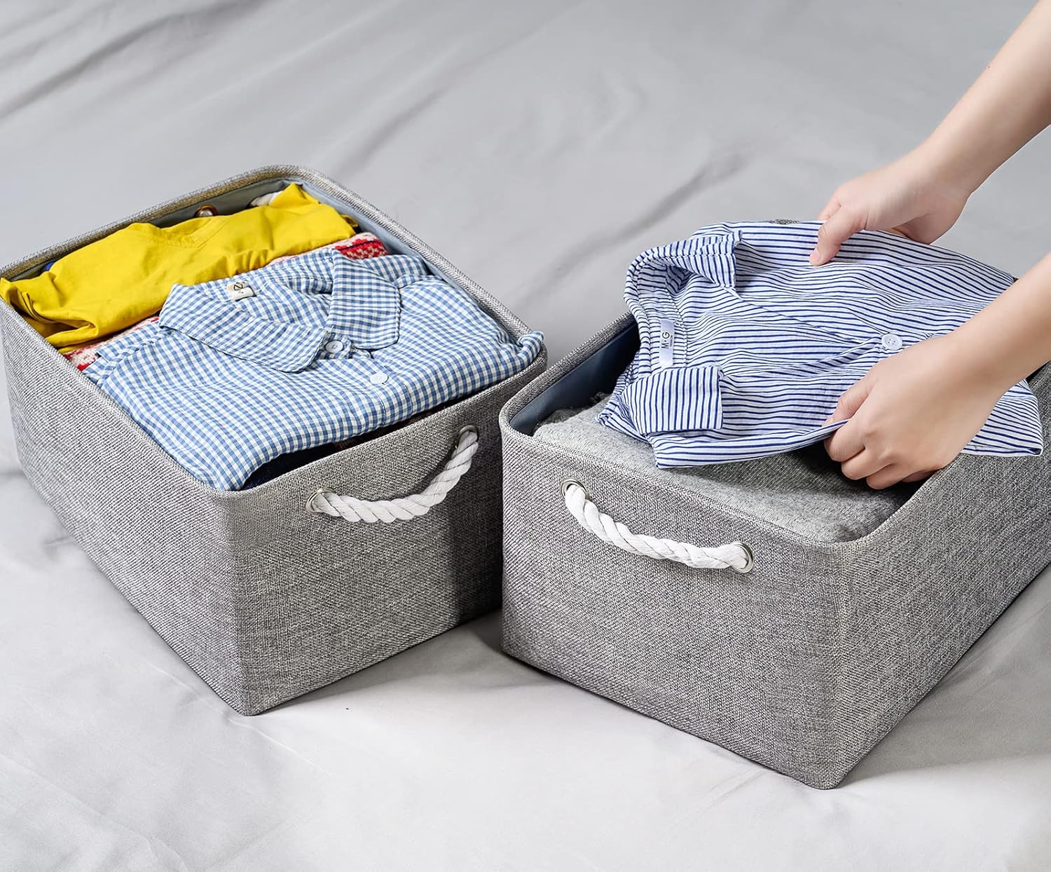 Large Storage Baskets 2 Pack – Grey Fabric Organizer Cubes for Closet, Shelves & Playroom