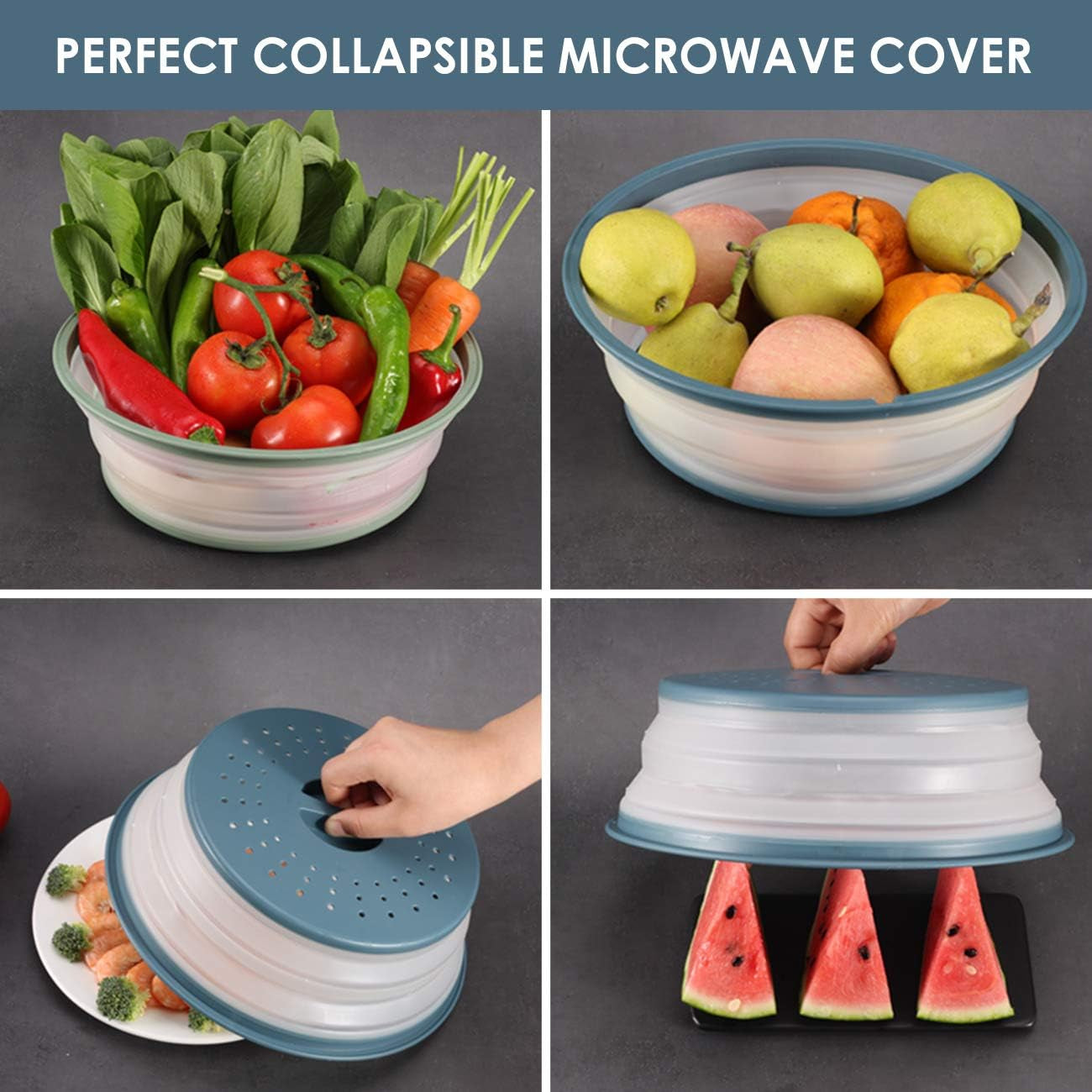 Foldable Microwave Food Covers – 2-Pack BPA-Free Silicone & Plastic, Vented Splatter Guard, Dishwasher Safe