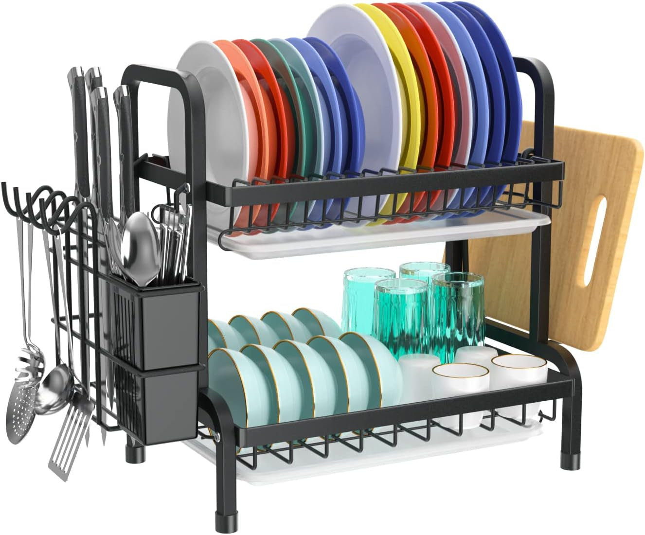Kitchen Dish Rack Set – 2-Tier Dish Dryer with Drip Tray for Countertop Use