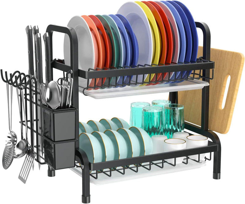 Kitchen Dish Rack Set – 2-Tier Dish Dryer with Drip Tray for Countertop Use